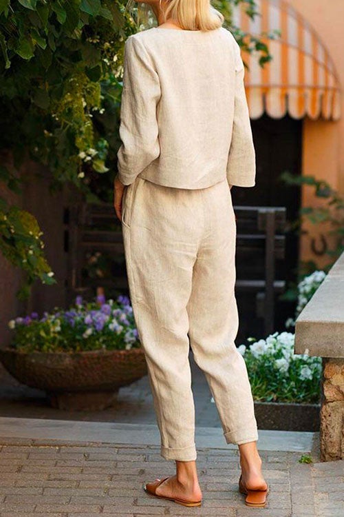 Gemma Long Sleeves Top Bow Knot Tapered Pants Set