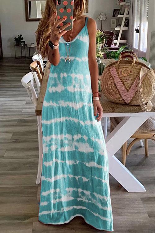 Sleeveless V Neck Tie Dye Maxi Cami Beach Dress