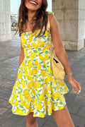 Tie Shoulder Lemon Print Mini Cami Vacation Dress
