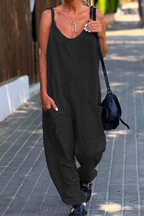 Scoop Neck Pockets Solid Slouchy Cami Jumpsuit