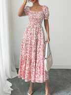 Puff Sleeve Printed Maxi Dresses