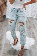 Distressed High Rise Ripped Boyfriend Denim Pants