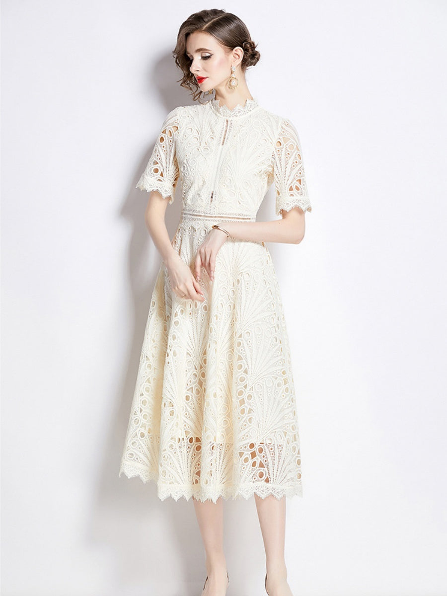 Crocheted Embroidered Lace Midi Dress