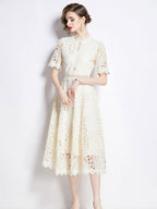 Crocheted Embroidered Lace Midi Dress
