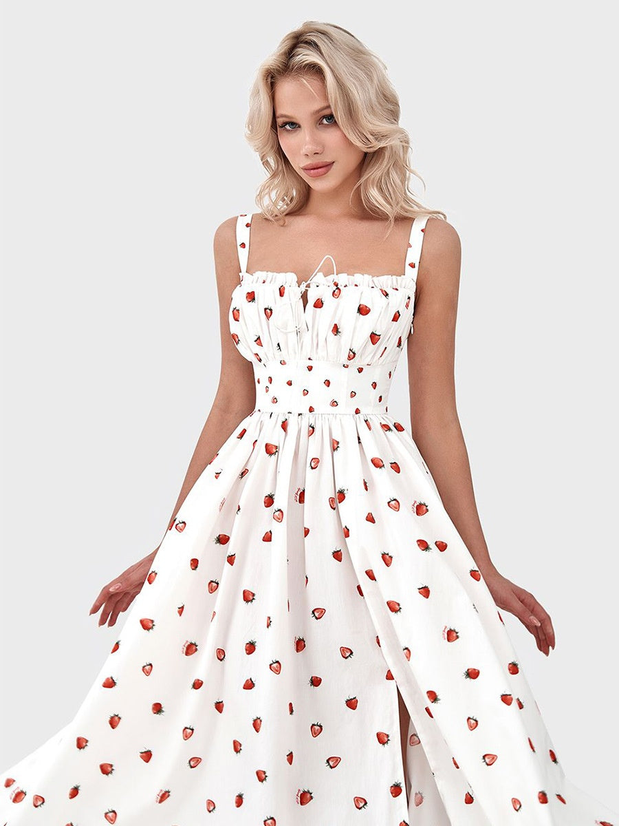 Floral Printed Camisoles High Waist Slit Maxi Dresses