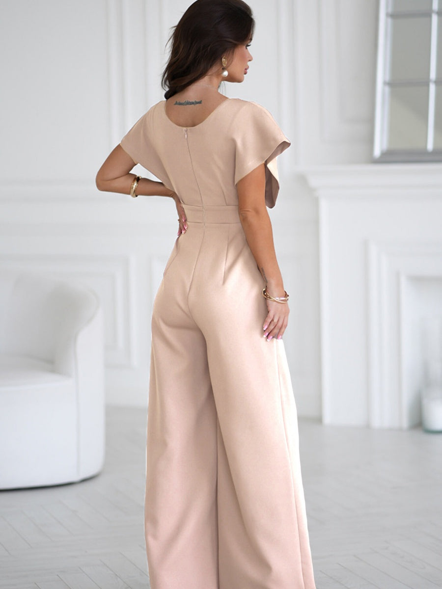 V-neck Commuting Wide Leg Jumpsuits
