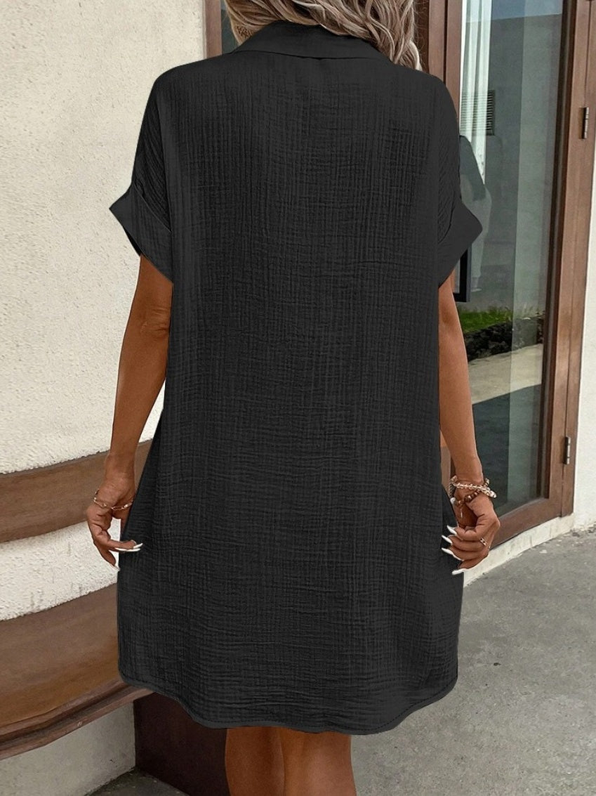 Simple V-neck Button-down Short Dress