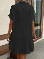 Simple V-neck Button-down Short Dress