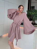 V-neck Thin Strap Nightgown Lazy Style Parties Mini&Short Dresses
