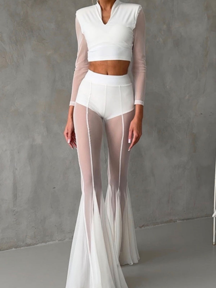 Mesh Stretch Bell-bottoms INS Loose Pants