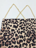 Chain Backless Camisoles Irregular High Slit Leopard Print Maxi Dresses