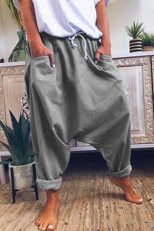 Solid Drawstring Waist Hippie Harem Pants