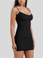 Mesh Camisoles Stacked Collar Lace Trim Hip-hugging Mini&Short Dresses