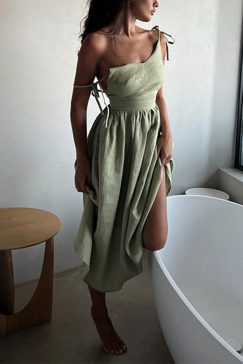 Tie Shoulder Backless Waisted Swing Maxi Cami Dress