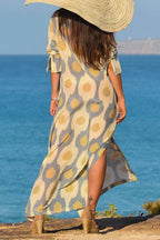 V Neck Side Split Printed Maxi Holiday Dress