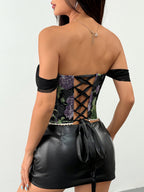 Jacquard Strapless Lace Tethered Fish Bones Strapless Bra