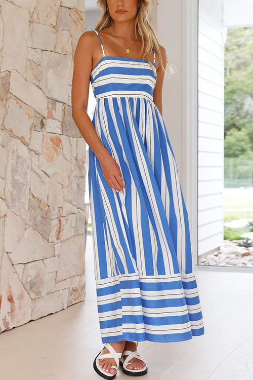 Back Cut Out High Waist Striped Maxi Cami Dress