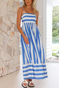 Back Cut Out High Waist Striped Maxi Cami Dress