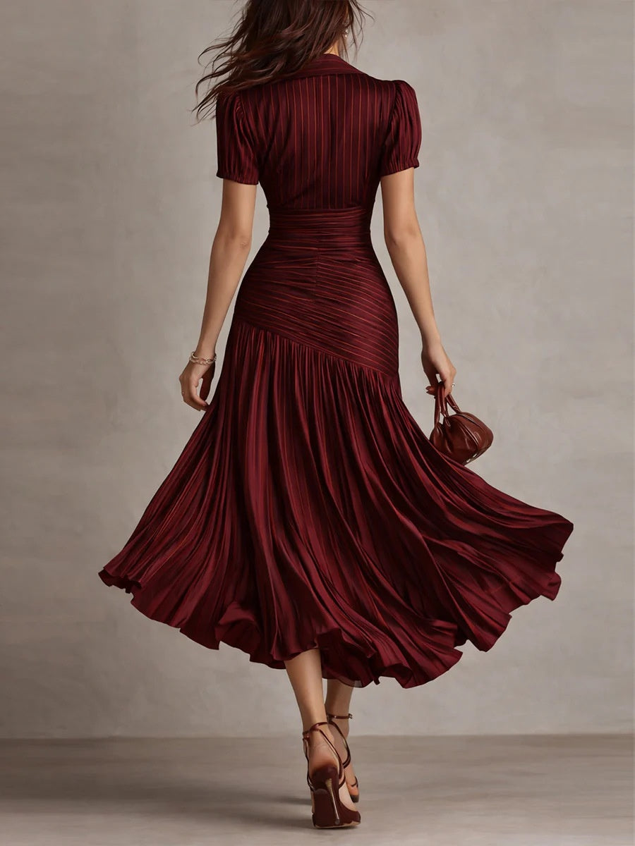 Stripes Satin Splicing Big Swing Temperament Maxi Dresses