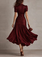 Stripes Satin Splicing Big Swing Temperament Maxi Dresses