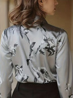 Printed Single-breasted Slim-fit Satin Casual Shirts