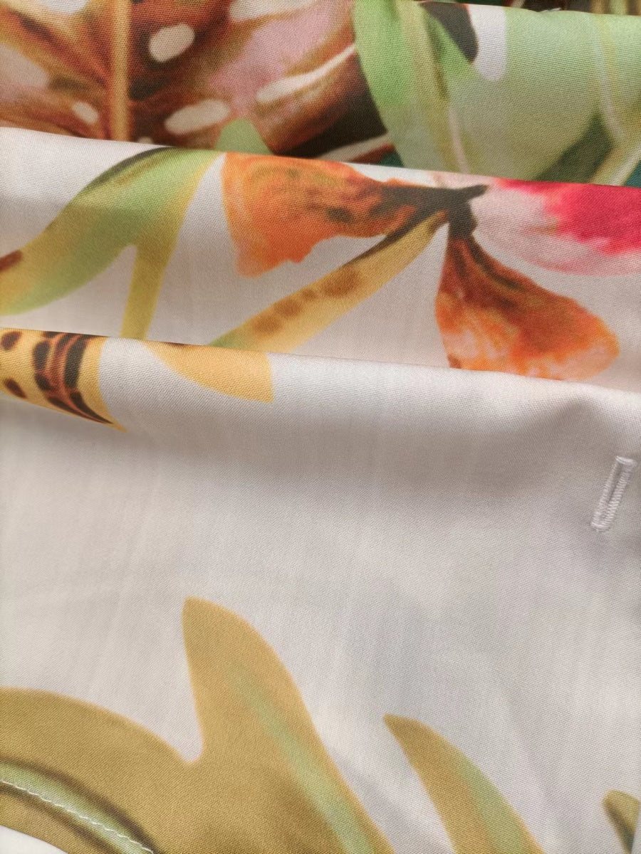 V-neck Tie-up Printed Patchwork Mini&Short Dresses