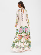 Floral Print Three-quarter Sleeve Stand Collar Long Dress