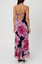 One Shoulder Cut Out Floral Print Maxi Cami Dress