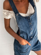 Straight-leg Denim Overalls Shorts