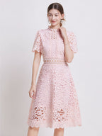 Lace Waist-cinching Hollow-out Midi Dress