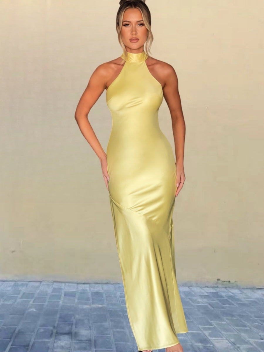 Halter Slits Satin Maxi Dresses
