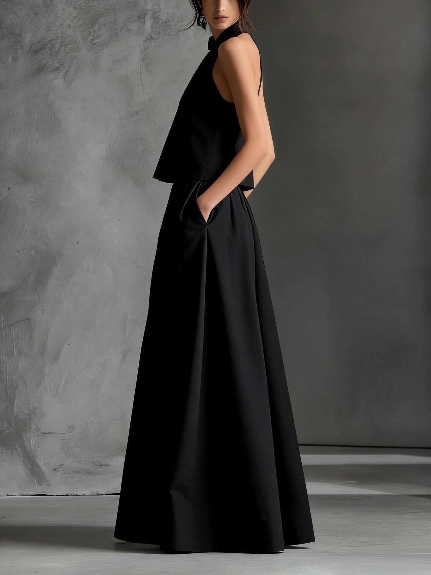 Loose Sleeveless Top And High-waisted Wide-leg Pants Two-piece Set