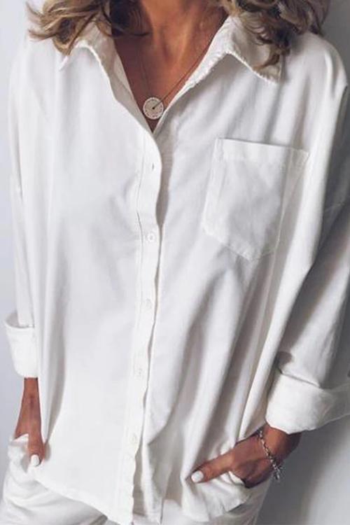 Casual Style Solid Long Sleeve Blouse Shirt
