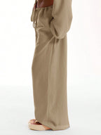 Solid Color Loose-fitting Drawstring Trousers