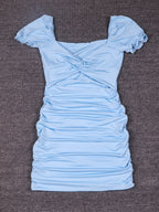 Hollow-out Pleated Puff Sleeve Bodycon Mini Dress