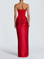 Satin Tie Ribbon Off-shoulder Sexy Strapless Bodycon Maxi Dress With Cinched Waist