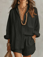 Lazy Style Shirt And Solid Color Shorts Two-piece Set