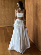 Pure Cotton Strapless Bra Jacket High-waisted Long Skirt Vacation Package 2-piece Sets