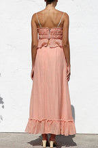 Frill Trim Bow Crop Cami Top and Ruffle Maxi Skirt Set