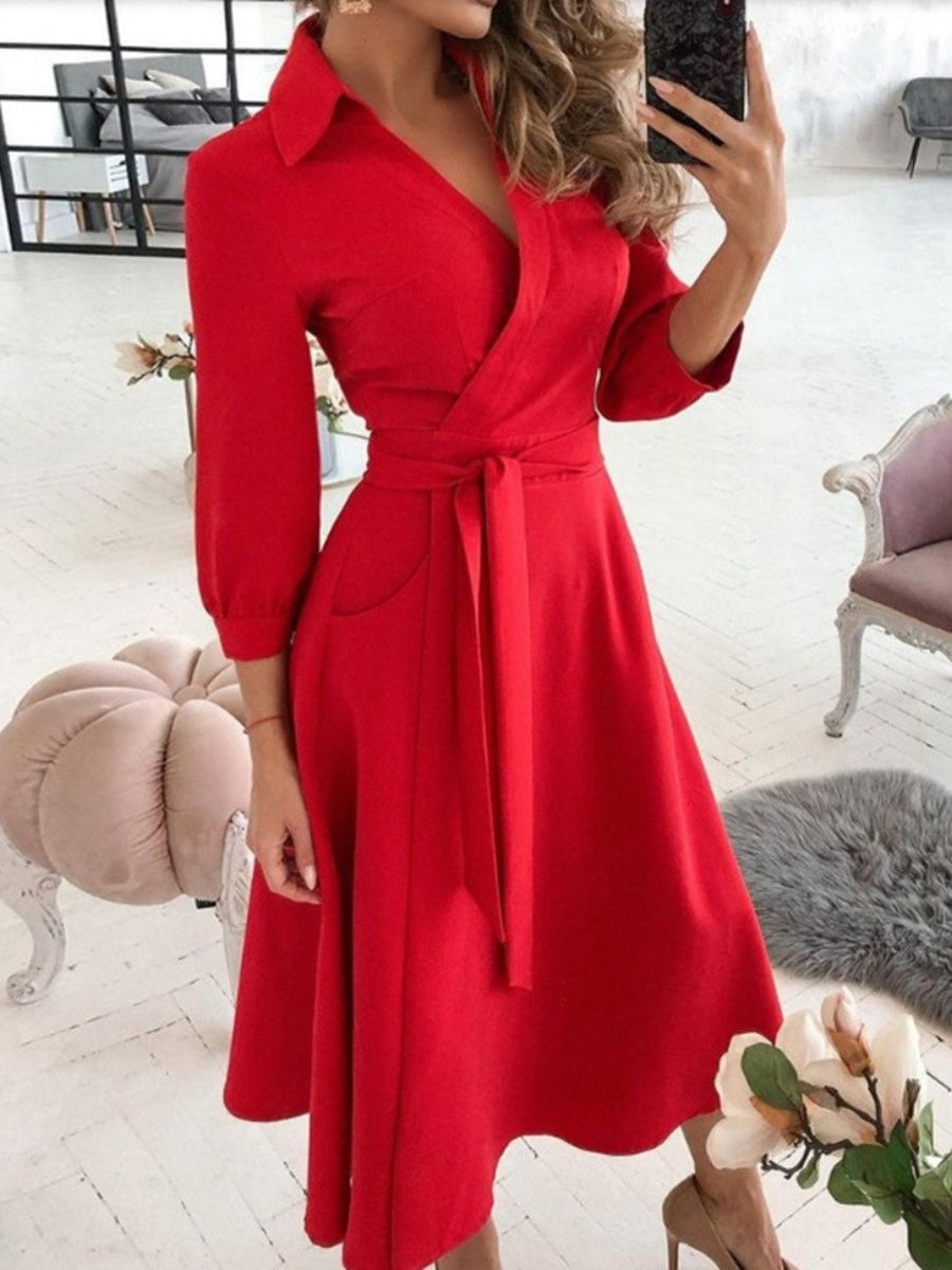 Lace Up Shirts Irregular Printed Maxi Dresses