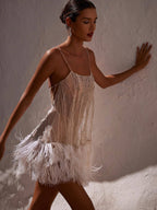 Feather Tassel Sequins Mesh Diamond Parties Mini&Short Dresses