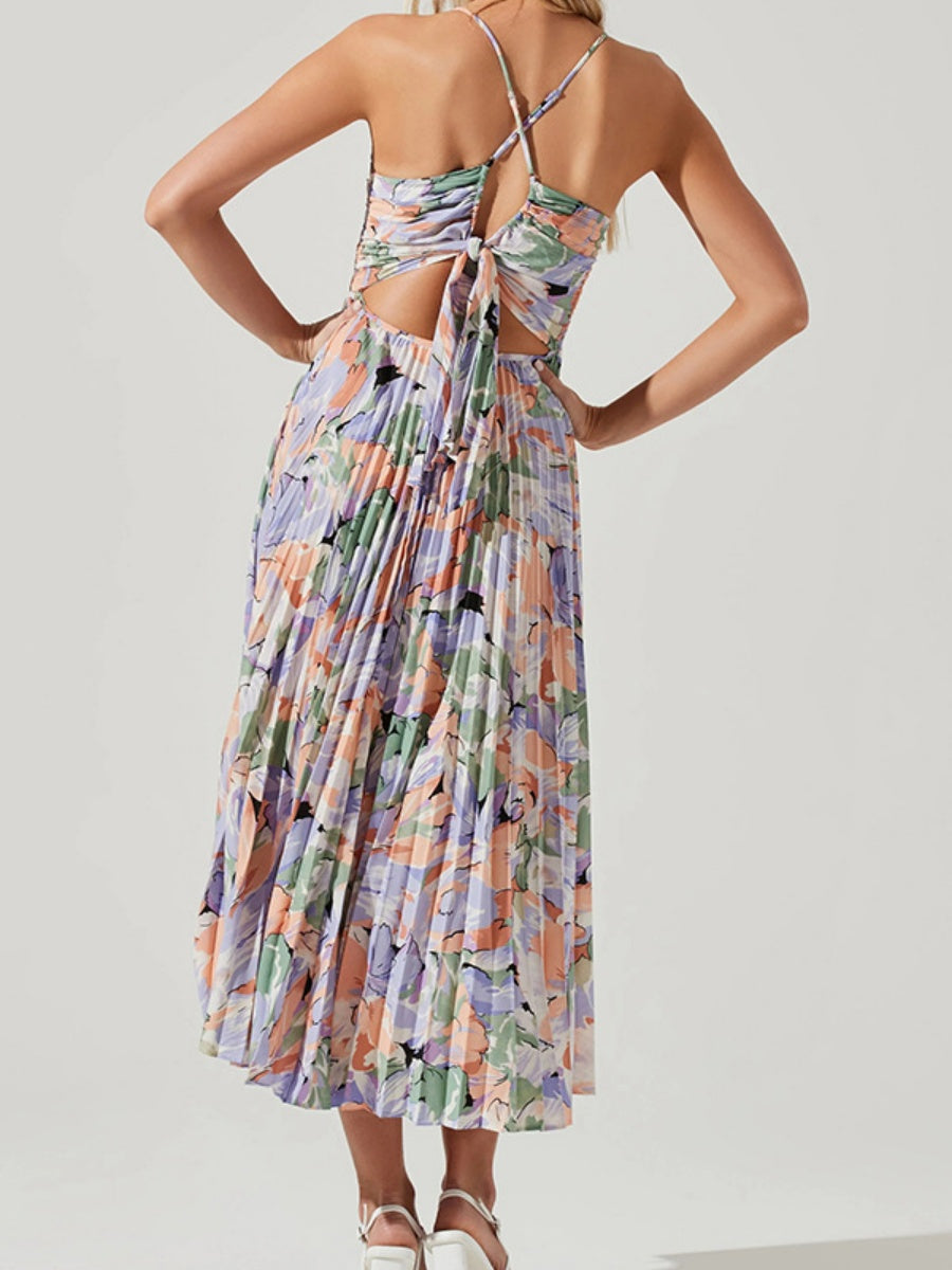 V-neck Camisoles Backless Graffiti Maxi Dresses