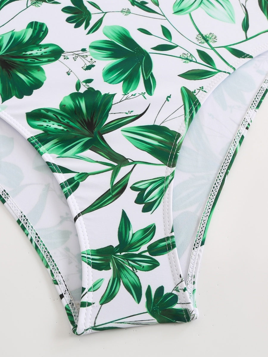 Blue And White Porcelain Print One-piece Slimming And Figure-flattering Long Swimsuit And Sun Protection Dress Two-piece Set