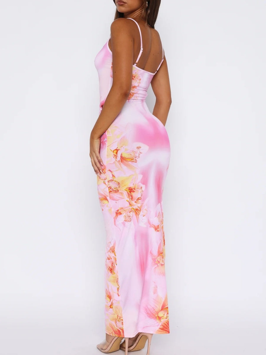 Liber Spring Women's Backless Abstract Maxi Dresses
