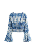 V Neck Bell Sleeves Twist Front Printed Crop Top