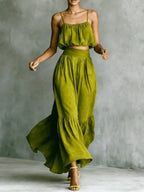 Strapless Loose Cropped High-waisted Midi Skirt Set 2-piece Sets