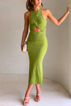 Twist Front Cut Out Side Split Bodycon Tank Dress