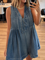 Sleeveless Short-sleeved Denim Jumpsuit