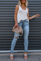 Scoop Neck Solid Knitting Tank Top