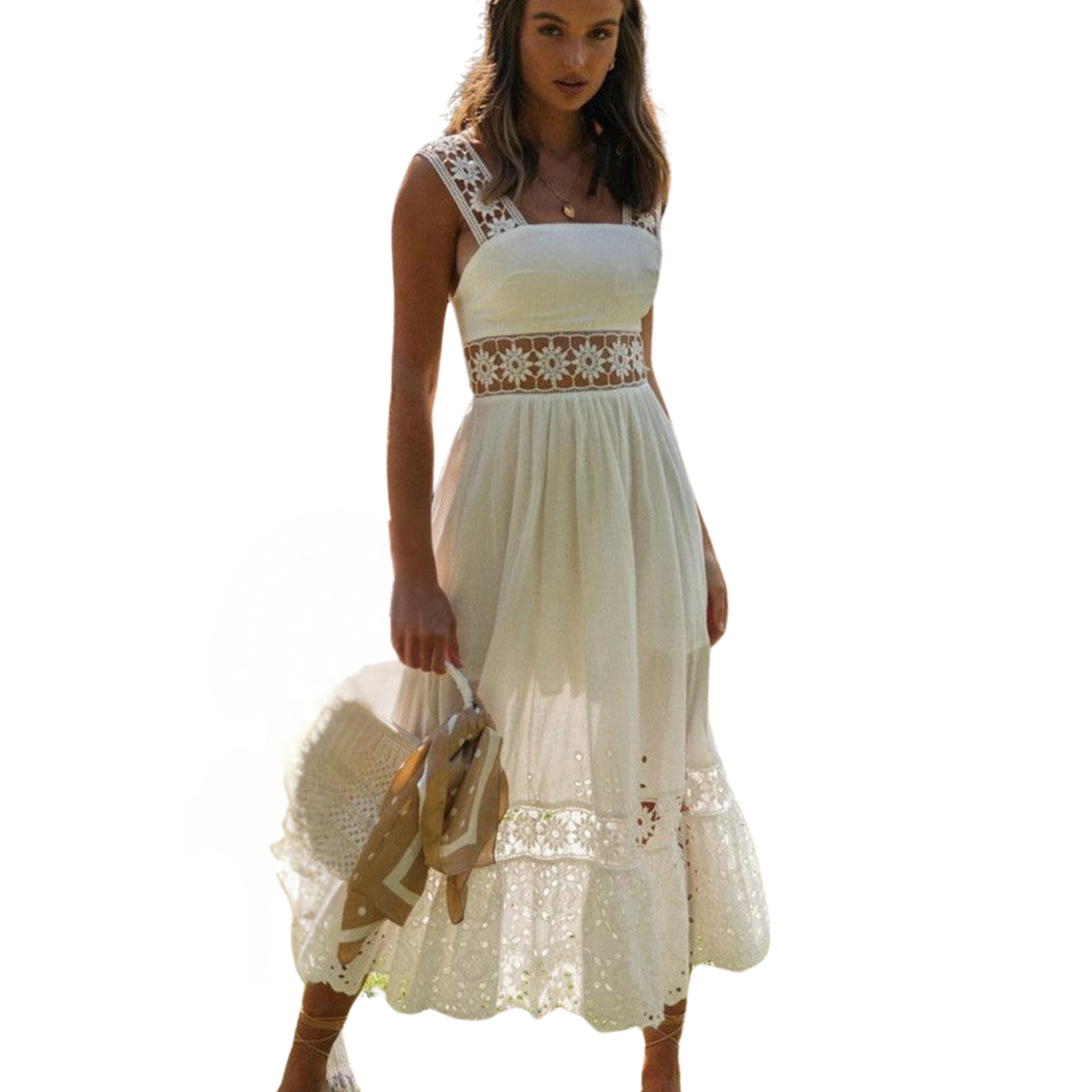 Sandra Premium White Women's Dress in Bohemian Style Statement Occasion Edit